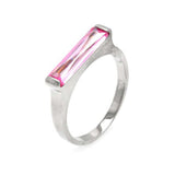 Sterling Silver Long Pink Cz Bar Design Ring with Stone Size of 4.1MMx16.4MM