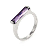 Sterling Silver Long Amethyst Cz Bar Design Ring with Stone Size of 4.1MMx16.4MM