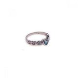 Sterling Silver Trendy Multi Clear Czs and Centered Blue Cz Hearts Design Ring