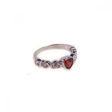 Load image into Gallery viewer, Sterling Silver Trendy Multi Clear Czs and Centered Red Cz Hearts Design Ring