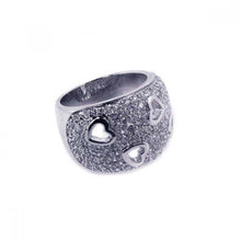 Load image into Gallery viewer, Sterling Silver Fancy Micro Paved Domed Band Ring with Multi Open Cut Hearts Design