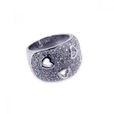 Sterling Silver Fancy Micro Paved Domed Band Ring with Multi Open Cut Hearts Design