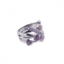 Load image into Gallery viewer, Sterling Silver Fancy Band Ring with Multi-Colored Czs Heart Design