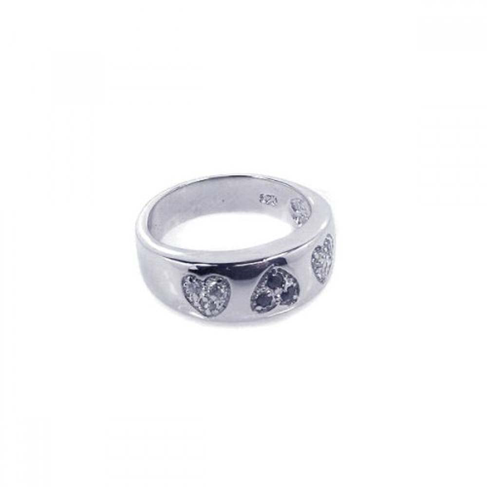 Sterling Silver Trendy Hearts Design Inlaid with Clear and Black Czs Ring