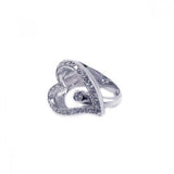 Sterling Silver Sideways Open Heart Design Inlaid with Clear Czs Ring