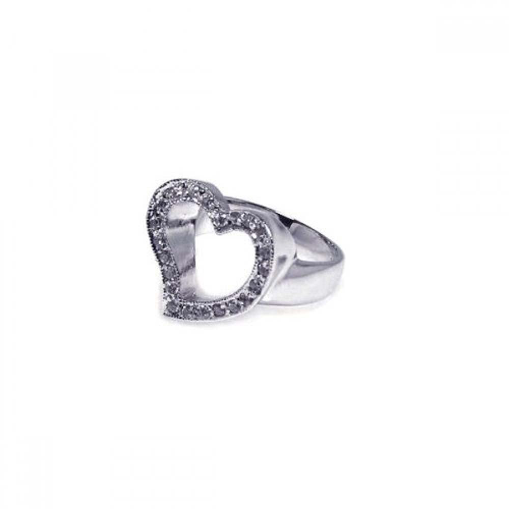 Sterling Silver Trendy Open Heart Design Inlaid with Clear Czs Ring