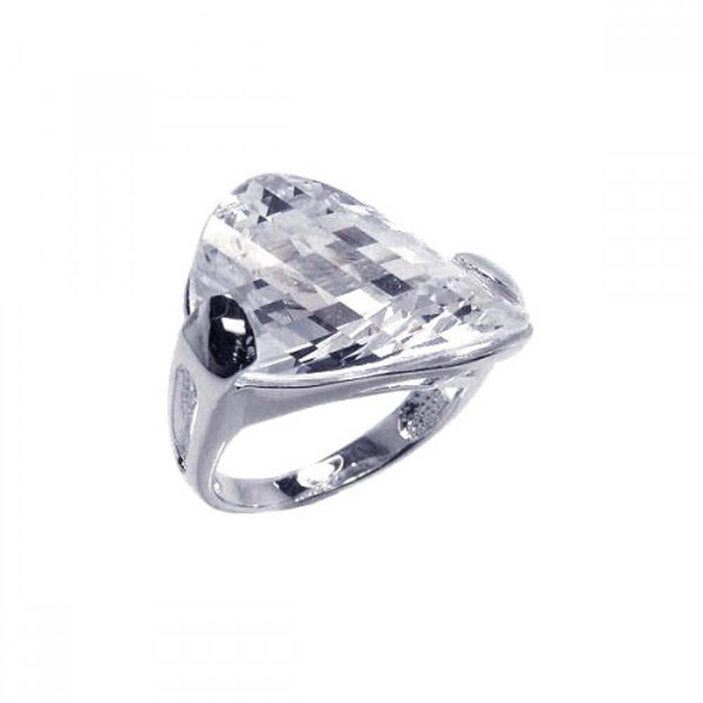 Sterling Silver Fashionable Ring with Big Curve Plate Clear Cz Design