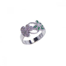 Load image into Gallery viewer, Sterling Silver Trendy Two Clover Design Inlaid with Clear and Green Czs Ring