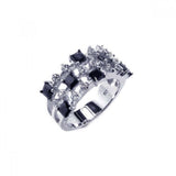 Sterling Silver Elegant Design with Multi Princess Cut Black Czs and Round Cut Clear Czs Ring