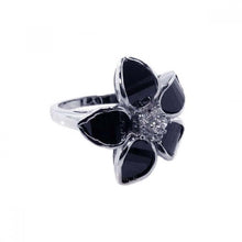 Load image into Gallery viewer, Sterling Silver Fancy Black Enamel Flower Design with Centered Clear Czs Ring