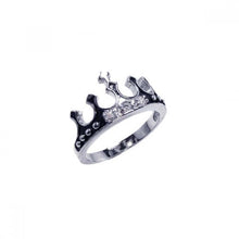 Load image into Gallery viewer, Sterling Silver Black Enamel Crown Design Inlaid with Clear Czs Ring