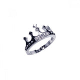 Sterling Silver Black Enamel Crown Design Inlaid with Clear Czs Ring