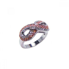 Sterling Silver Fancy Infinity Design Inlaid with Clear and Champagne Czs Ring