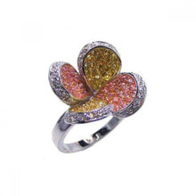 Load image into Gallery viewer, Sterling Silver Fancy Flower Design Inlaid with Micro Paved ChampagneAnd Yellow and Clear Czs  Ring