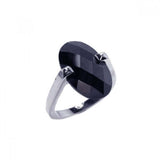 Sterling Silver Fancy Band Ring Set with Oval Cut Black Cz