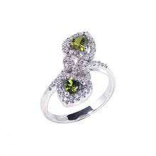 Load image into Gallery viewer, Sterling Silver Classy Double Solitaire Heart Cut Green Cz with Paved Halo Setting Ring