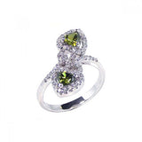 Sterling Silver Classy Double Solitaire Heart Cut Green Cz with Paved Halo Setting Ring