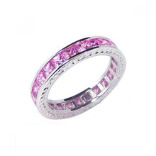 Load image into Gallery viewer, Sterling Silver Channnel Set Princess Cut Pink Czs Eternity Band Ring