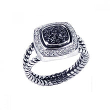 Load image into Gallery viewer, Sterling Silver Square Shaped Design Inlaid with Clear and Black Czs Double Twisted Rope Band Ring