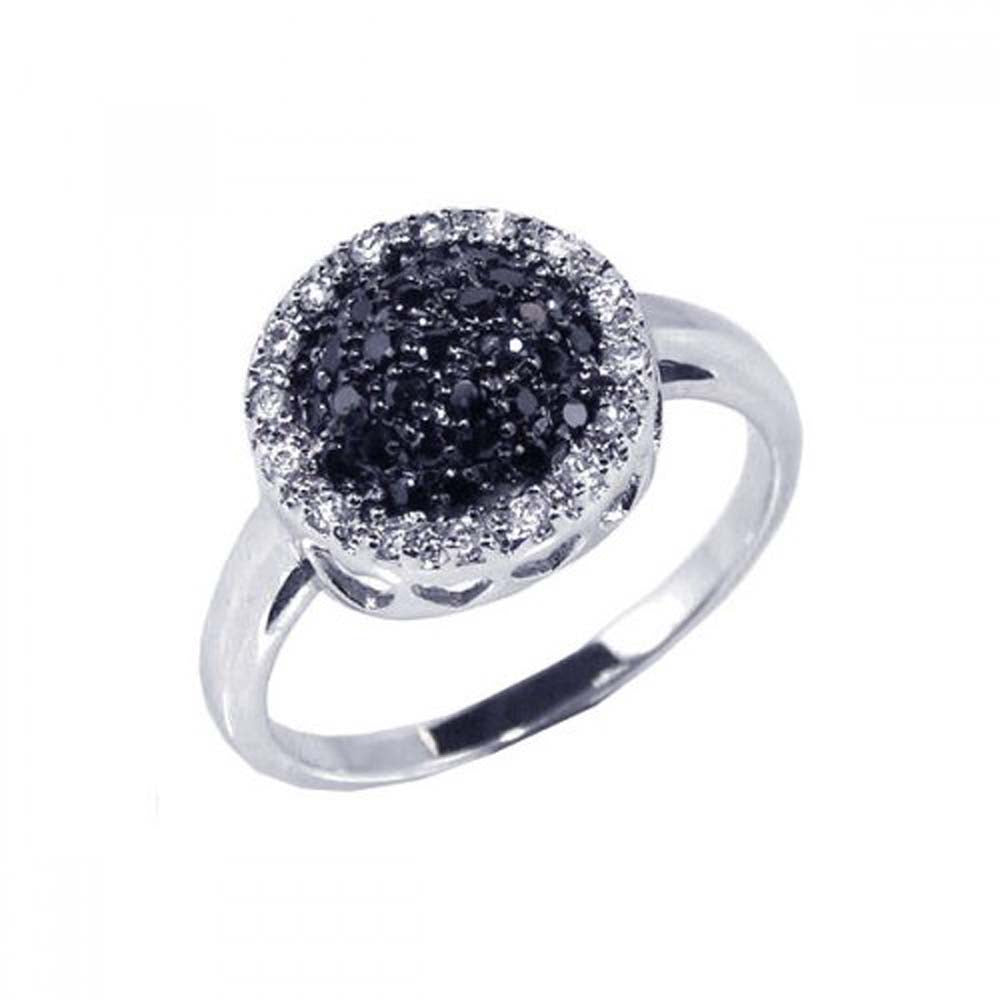 Sterling Silver Round Shaped Design Inlaid with Micro Paved Black and Clear Czs Ring