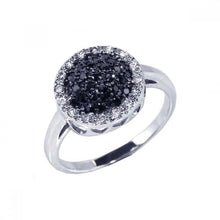 Load image into Gallery viewer, Sterling Silver Round Shaped Design Inlaid with Micro Paved Black and Clear Czs Ring