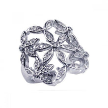 Load image into Gallery viewer, Sterling Silver Fancy Multi Paved Flower Design Cigar Band Ring