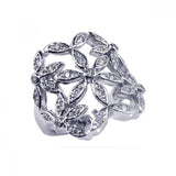 Sterling Silver Fancy Multi Paved Flower Design Cigar Band Ring