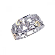 Load image into Gallery viewer, Sterling Silver Two-Toned Trendy Multi Open Heart Design Inlaid with Clear Czs Ring