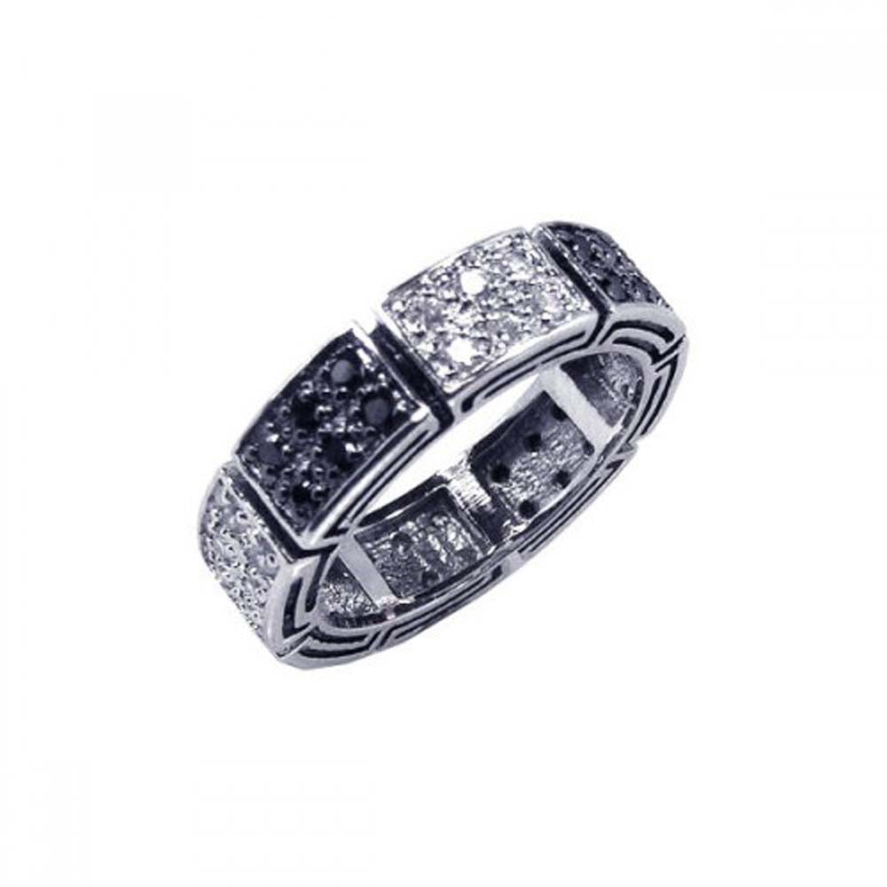 Sterling Silver Classy Eternity Band Ring Inlaid with Micro Paved Clear and Black Czs