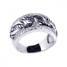 Load image into Gallery viewer, Sterling Silver Rope Link Design Inlaid with Clear Czs Ring