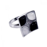 Sterling Silver Square Shaped with Black and White Stone Design Inlaid with Clear Czs Ring