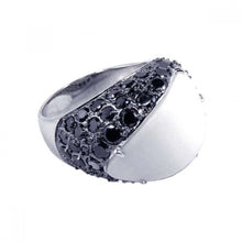 Load image into Gallery viewer, Sterling Silver Fancy Cigar Band Ring Set with White Stone and Black Czs Inlaid