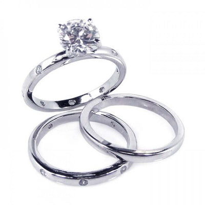 Sterling Silver Rhodium Plated Clear CZ Bridal Ring Set