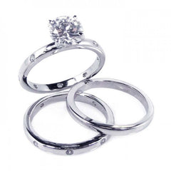 Sterling Silver Rhodium Plated Clear CZ Bridal Ring Set