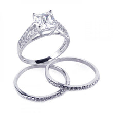 Load image into Gallery viewer, Sterling Silver Rhodium Plated Clear Princess Cut Pave Set CZ Bridal Ring Set
