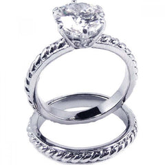 Sterling Silver Rhodium Plated Clear Solitaire CZ Rope Bridal Ring Set