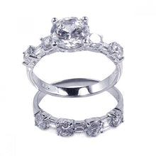 Load image into Gallery viewer, Sterling Silver Rhodium Plated Clear Round Center CZ Bridal Ring Set
