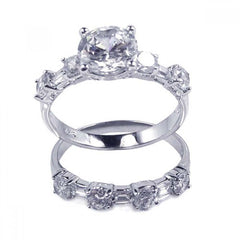 Sterling Silver Rhodium Plated Clear Round Center CZ Bridal Ring Set