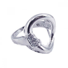 Load image into Gallery viewer, Sterling Silver Fancy Open Curved Circle Design Inlaid with Clear Czs  Ring