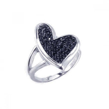 Load image into Gallery viewer, Sterling Silver Fancy Black Rhodium Plated Heart Design Inlaid with Black Czs Split Shank Ring