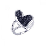 Sterling Silver Fancy Black Rhodium Plated Heart Design Inlaid with Black Czs Split Shank Ring