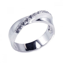 Load image into Gallery viewer, Sterling Silver Solid Criss Cross Design Inlaid with Clear Czs Ring