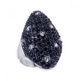 Sterling Silver Black Rhodium Plated Cigar Band Ring Covered with Black and Clear Czs