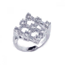 Load image into Gallery viewer, Sterling Silver Fancy Square Net Design Set with Baguette and Round Cut Clear Czs Ring