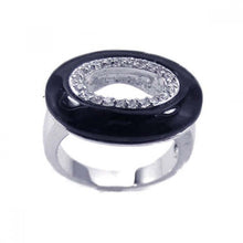 Load image into Gallery viewer, Sterling Silver Black Onyx Doughnut Shaped Design Inlaid with Clear Czs Ring