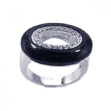 Sterling Silver Black Onyx Doughnut Shaped Design Inlaid with Clear Czs Ring