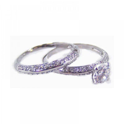 Sterling Silver Rhodium Plated Clear CZ Bridal Ring Set