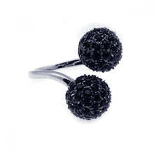 Load image into Gallery viewer, Sterling Silver Fancy Double Paved Black Czs Ball Design Adjustable Ring