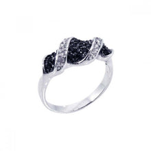 Load image into Gallery viewer, Sterling Silver Fancy Twisted Design Inlaid with Micro Paved Black and Clear Czs Ring