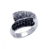 Sterling Silver Two-Toned Bypass Band Ring Inlaid with Micro Paved Clear and Black Czs